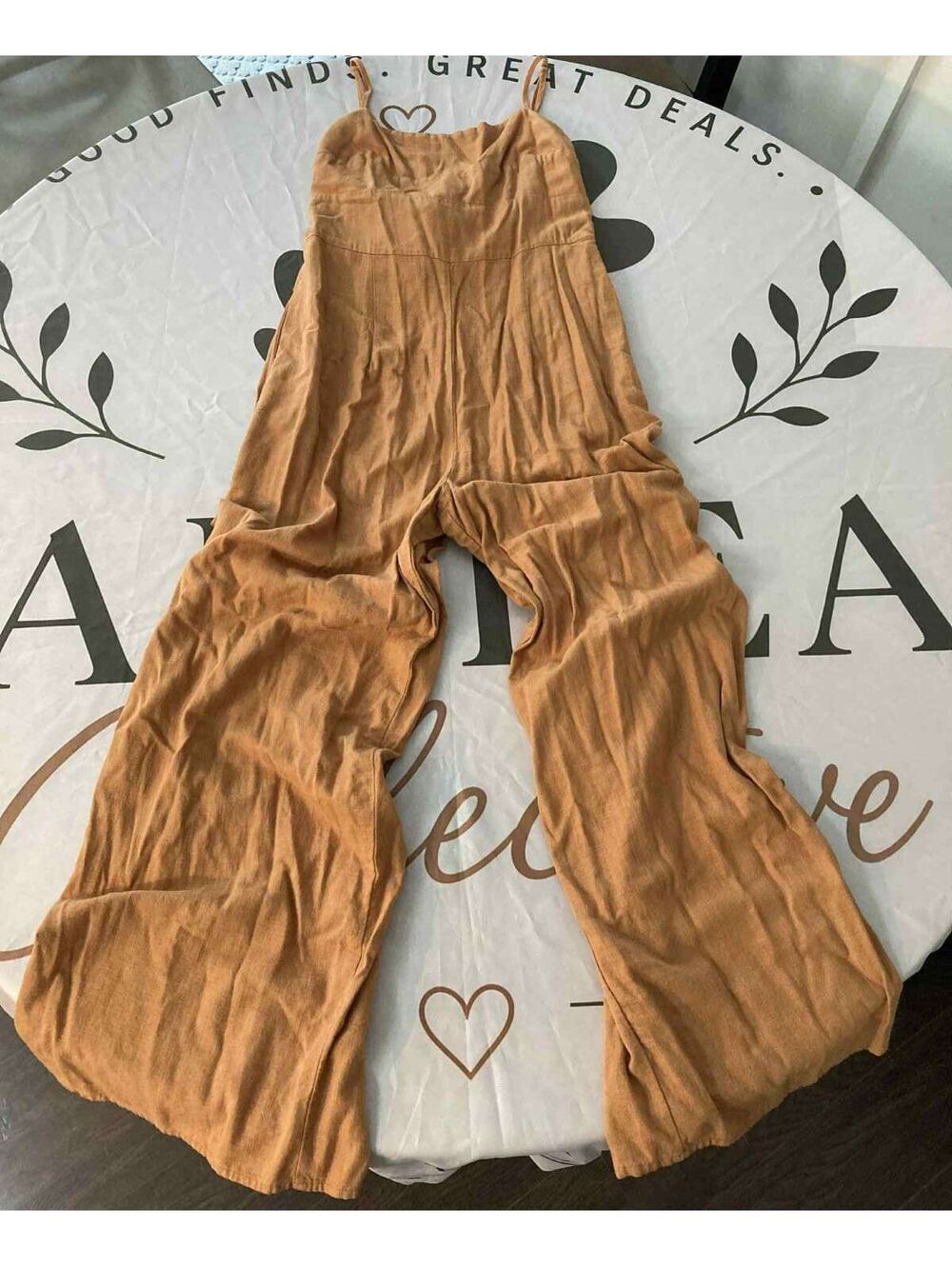 Trixxi Women's Brown Wide Leg Jumpsuit with Tie Waist, Size Large